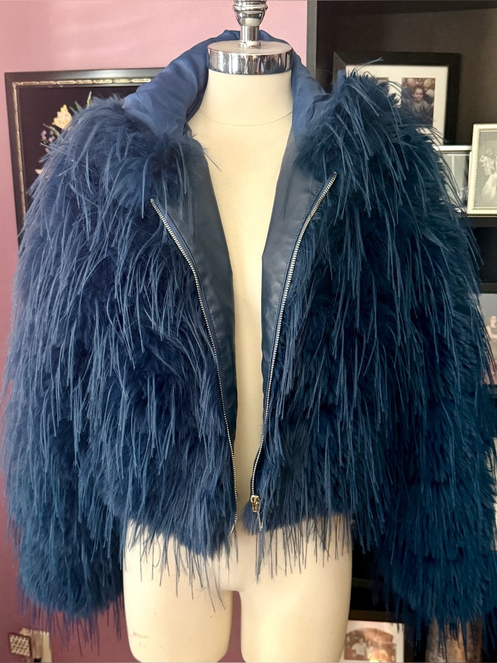 Faux Feather Navy Blue Jacket